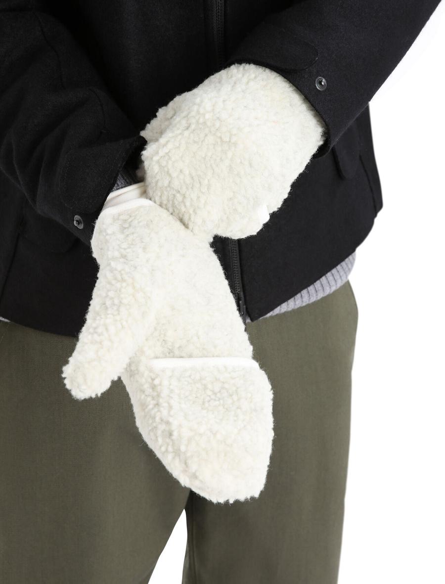 Ecru Heather Men's Icebreaker Unisex RealFleece™ Merino High Pile Mittens Gloves | USA 1054WNBY